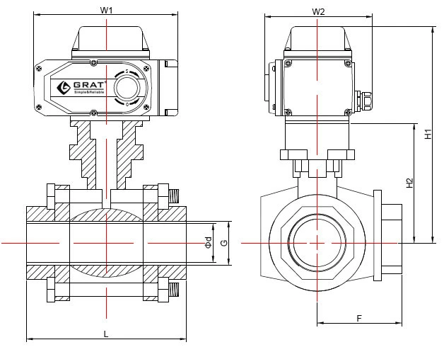 3 Way Multi Control Ατσάλινη βαλβίδα σφαίρας με ηλεκτρικό κινητήρα 1